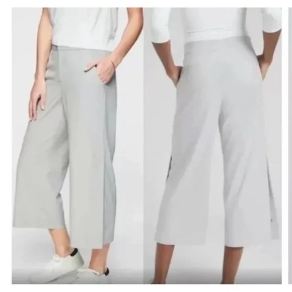 Athleta Tribeca Light Gray Wide Leg Cropped Track Pants Size 2 - Picture 1 of 16